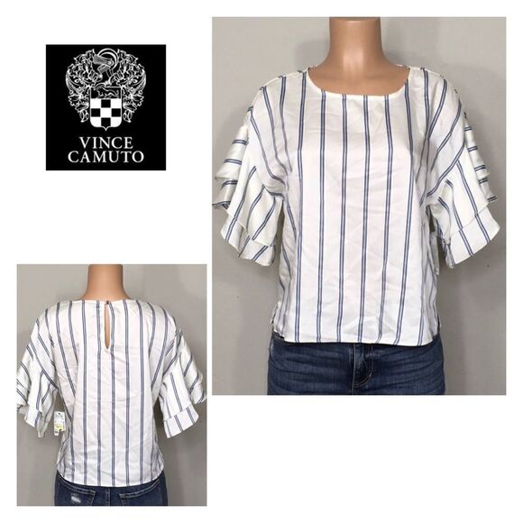 NEW. Vince Camuto stripe blouse with flutter sleeve. NWT - Picture 1 of 8